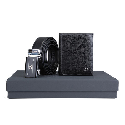 

Zhuofanni Valentino belt mens wallet leather automatic buckle simple Korean version of the tide mens belt gift box set business casual pants belt 8150921110 black