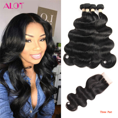 

Alot Hair Brazilian Virgin Hair Body Wave 4 Bundle with Lace Closure 4*4 inch 100% Real Unprocessed Human Hair Bundle with Closure