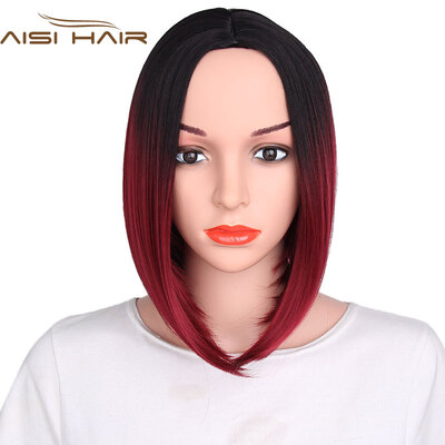 

AISI HAIR 8 Color Ombre Wig Synthetic Hair Short Wigs for Black Women Bob Straight Hair