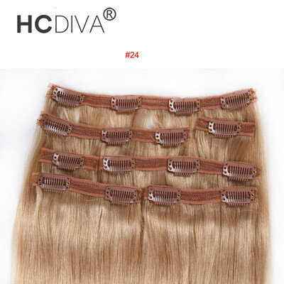 

HCDIVA Человеческие волосы 18 дюймов (45 см) Длинные прямые женские зажимы для наращивания волос 100 г / Пакет, 7 шт / комплект 5