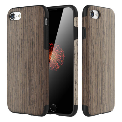 

For iPhone 8 iPhone 7 Case ROCK Grained - Black Rose Origin Natural Wood&TPU Rubber Ultra Thin Cover