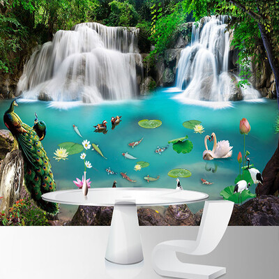 

3D Wallpaper Modern Waterfalls Peacock Lake Nature Scenery Photo Wall Mural Living Room TV Sofa Study Backdrop Wall Decor Fresco