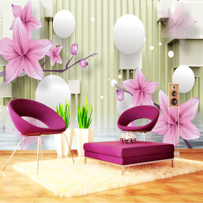 

Custom Photo Mural Wall Modern Simple Living Room Sofa TV Background Lily Flower Non-woven Straw Texture Wallpaper Painting 3D