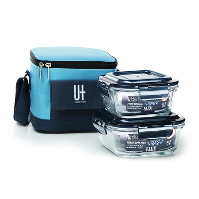 

Jingdong supermarket] Youjia stomatal cover heat-resistant glass crisper lunch box lunch box 2 sets of sets of oven microwave oven apply gift package 3 sets of utensils U-1010-J