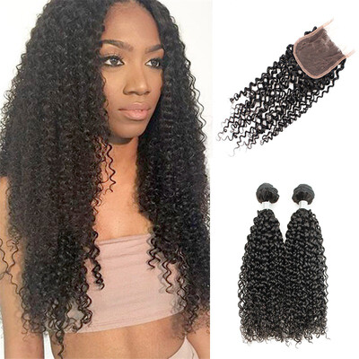 

kisshair kinky curly raw Indian human hair 2 pcslot bundles hair with 44 lace closure
