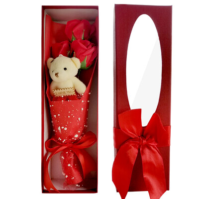 

First flower flower delivery rose 3 red soap flower gift box with bear Christmas gift birthday gift Valentines Day gift girl girlfriend creative gift