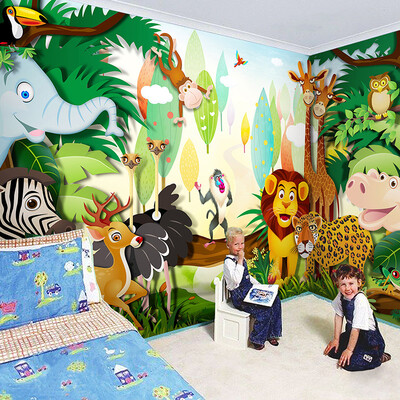 

Custom 3D Wall Mural Wallpaper Cartoon Animals World For Children Lion Elephant Monkey Photo Wallpaper Kids Bedroom TV Backdrop