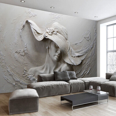 

Custom Wallpaper 3D Stereoscopic Embossed Gray Beauty Oil Painting Modern Abstract Art Wall Mural Living Room Bedroom Wallpaper