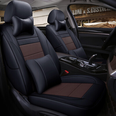 

Chi Qin leather car seat cover all surrounded RAV4 Tiguan L Accord Ling Pai Chi Zhi XRV Feng Fan Civic crv cushion set leather four seasons NP044 black coffee color with neck pillow pillow pair