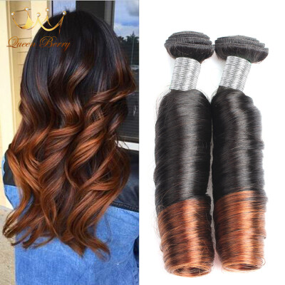 

8A Human Virgin Hair Bouncy Curly 3 bundles Brazilian Spring Curly Virgin Hair Ombre Two Tone Color 1b/4# Human Hair Weave