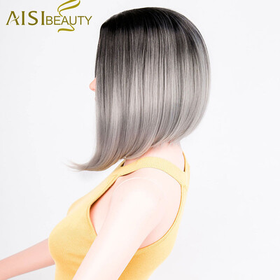 

Is a wig SyntheticWig Short Ombre Wigs for Women Grey&Pink Straight Hair Bob Style