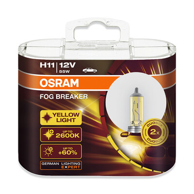 

OSRAM Fog Breaker 2600K H1 H3 H4 H7 H8 H11 H16 9005 9006 12V Bulbs 200 Yellow Light 60 More Bright Car Halogen Lamps OEM 2pcs