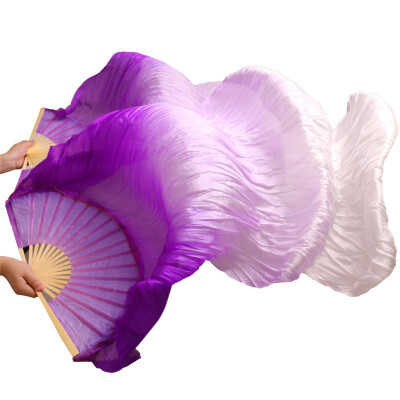 

1 Pair Dance Fans Bamboo Ribs Natural Silk Stage Performance Props Dye Fans Women Belly Dance Silk Fans Purple+Light Purple