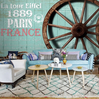 

Custom Size Photo Vintage wood plank wheel large mural Bar Cafe 3D personality theme wall painting wallpaper