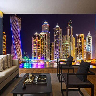 

Пользовательские 3D-обои для фотографий Dubai Night View City Building Настенная панно Настенные обои Home Decor Living Room Background Wall Painting