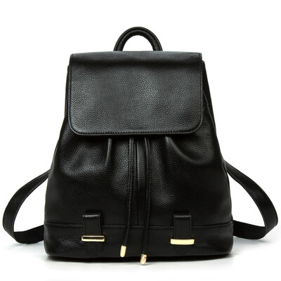 

Vini viney leather backpack female Korean version of the new wild first layer leather backpack female classic black