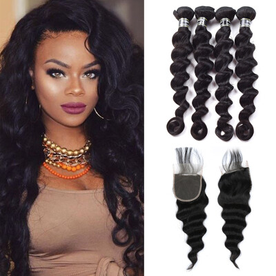 

Amazing Star Malaysian Virgin Hair Loose Wave with Closure Good Quality Virgin Human Hair Bundles with Closure Soft&Bouncy