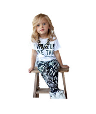 

2pcs Kids Girls I Woke Up Like This White Tops T-ShirtPants Outfits Set 2-9Y