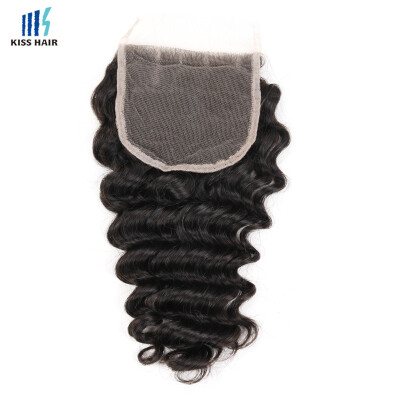 

kisshair 8a grade deep wave Swiss lace closure unprocessed remy Brazilian human hair 4*4 lace closure