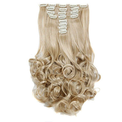 

AISIHAIR 16Colors Clip в наращивании волос8шт / комплект 22 дюйм 55 см Длинные волнообразные жаропрочные наконечники