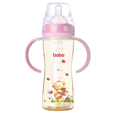 

Le Bao bobo bottle wide caliber with straw with handle baby baby PPSU bottle 300ml red for more than 12 months