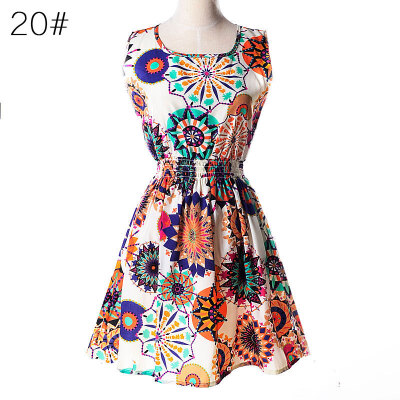 

women Dress Floral sleeveless chiffon tank dress L03