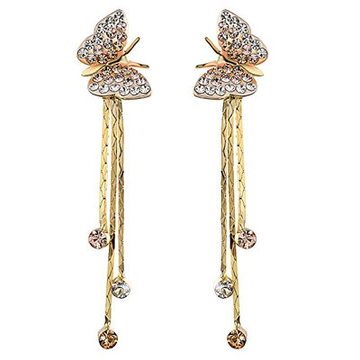

Yoursfs Butterfly Tassel Earrings Champagne Gold Plated Chain Ball Pendant Rhinestone Dangle Earring