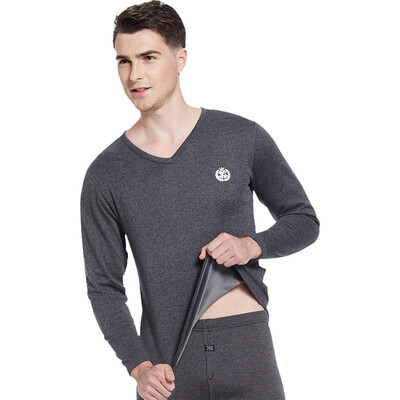 

Seven wolves men&39s thermal underwear shirt single autumn&winter invisible V-neck stretch Slim plus velvet thick autumn clothing single piece 99297 dark gray XL
