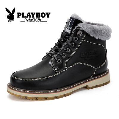 

Playboy PLAYBOY men&39s boots warm plus velvet high shoes British casual shoes CX39149M black 41