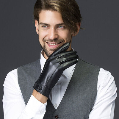 

Bai Shangyi special mens leather gloves mens winter warm suede gloves full palm touch touch screen driving thin section M2 touch black M