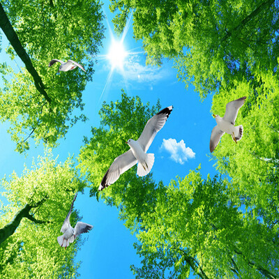 

Высокое качество Custom Mural Обои Зеленый лес Sky Pigeon Потолок Zenith Mural Гостиная Фон Потолок Обои Стена