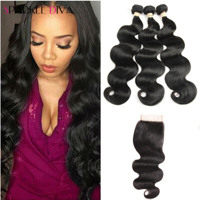 

Бразильские волосы Weave 3 Bundles 8A Body Wave Бразильские волосы Virgin Natural Естественные цветные человеческие волосы с 4x4 закрытием
