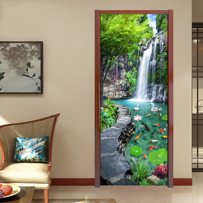 

3D Mural Wallpaper Waterfall Bedroom Landscape Decor Photo Wallpaper Sticker PVC Self-Adhesive Door Murals Sticker 77cm x 200cm