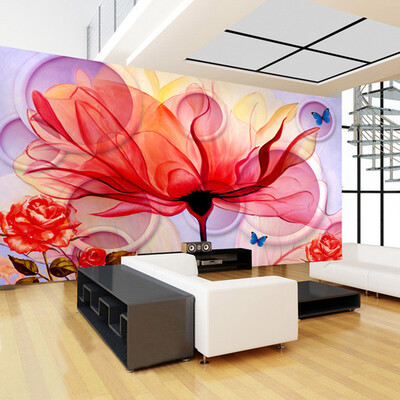 

Hottest Fashion Interior 3D Flower Wallpapers Personalized Custom Modern Red Smoke Circles Abstract Art Hotel Dining Room Mural