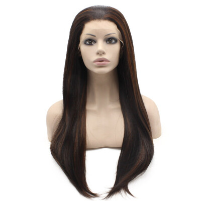 

Long Straight Brown Hightlight Natural Hand Tied Swiss Lace Front Wig Synthetic