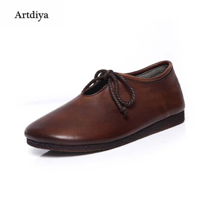 

2018 New Comfortable Women Shoes Genuine Leather Handmade Lace-up Flat Casual Shoes 091-16