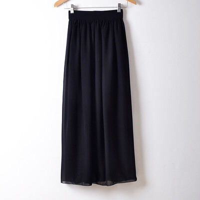 

Women Casual Solid Color Long Dress Elastic waist large size chiffon half-length skirt dress L04