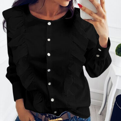 

2017 Autumn Women White Blouse Fashion Casual Buttons Blouse Women Vintage Elegant Lace Chiffon Tops