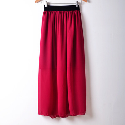 

Women Casual Solid Color Long Dress Elastic waist large size chiffon half-length skirt dress L04