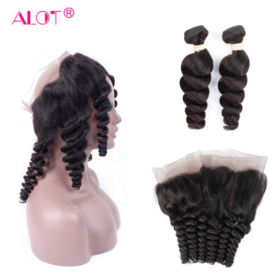 

Alot Indian Loose Wave Virgin Hair 2Pcs Lot Unprocessed Virgin Hair Loose Wave Human Hair Extensions With 360 Lace Frontal