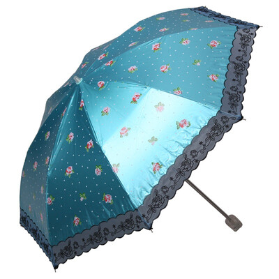

Paradise umbrella according to the water hibiscus black polyester color silk thread lace embroidery twist sunny umbrella umbrella blue green 2360E