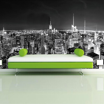 

Пользовательские фото cNight View New York City Black and White Building Wall Paper Современная гостиная Mural Wallpaper