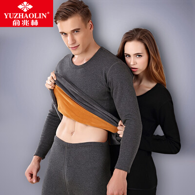 

Yu Zhaolin warm underwear men&women thickening plus cashmere gold warm suit couple round neck Qiuyi Qiuku suit men&39s dark gray