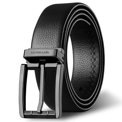 

Seven wolves mens belt business casual top layer leather pin buckle belt belt men 7A528111900-09 black