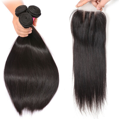 

3Pcs Peruvian Virgin Hair Straight With Closure Frontal Straight Peruvian Virgin Hair With Closure Frontal With Bundles Free Part