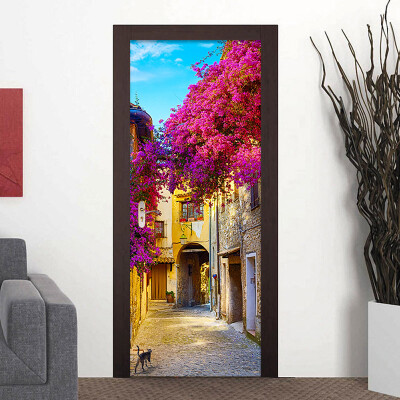 

European Town Street 3D Photo Wallpaper Restaurant Living Room Door Mural PVC Self-Adhesive Wallpaper 77cm x 200cm