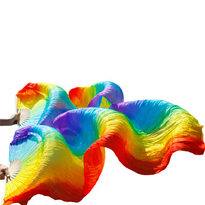 

2017 Stage Performance 100% Silk Belly Dance Fans Gradient Colour Dance Accessories Belly Dancing Silk Fans Rainbow color