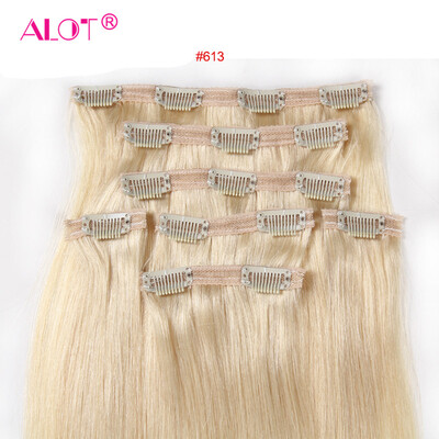 

ALot Hair Brazilian Virgin Human Hair Extensions Clip in Straight Hair 7pcs/ Set ,100g/Package 18 inch #18 #22 #24 #60 #613