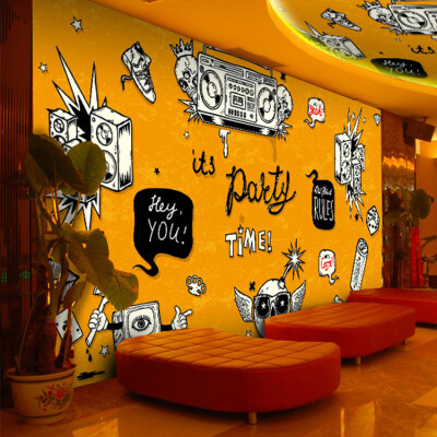 

3D photo wallpaper Personality trend blackboard style graffiti music element large mural wallpaper for kids room