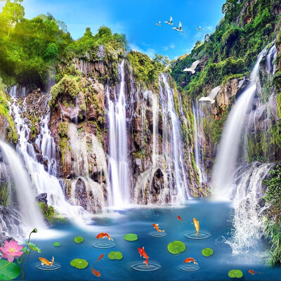 

Photo Wallpaper Chinese Style Classic HD Waterfall Pond Fish Beautiful Nature Landscape 3D Wall Mural Living Room Study Frescoes